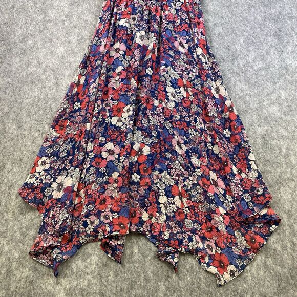 BCBG Paris Dress Womens XS Blue Pink Halter Floral Chiffon Handkerchief Hem Boho - Picture 5 of 15